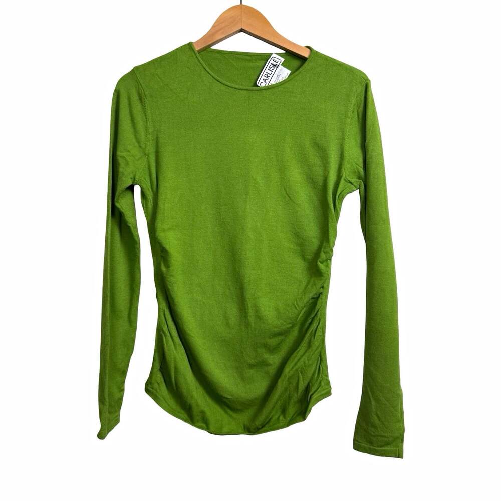 Women’s Carlisle Green Ruched Crew Neck Long Sleeve Knit Top Size L